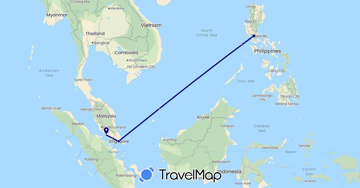 TravelMap itinerary: driving in Malaysia, Philippines, Singapore (Asia)